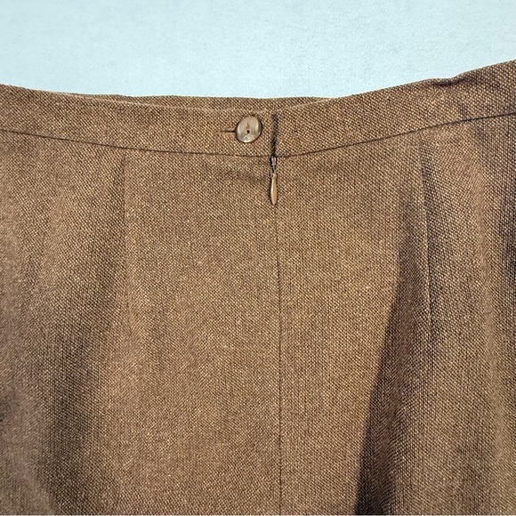 Sag Harbor Petite Wool Blend Brown Tweed Midi Skirt Fringe Hem 10P - Picture 5 of 8